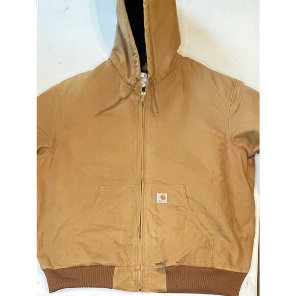 Carhartt J140 Duck Active Jacket XL Reg Distressed Workwear Flannel Lined Hoodie - Picture 3 of 12